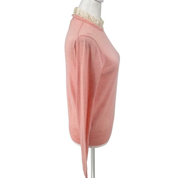 J.Crew Tippi 100% Merino Wool Sweater Pink Lace Collar Detail Size Small EUC - Picture 5 of 10